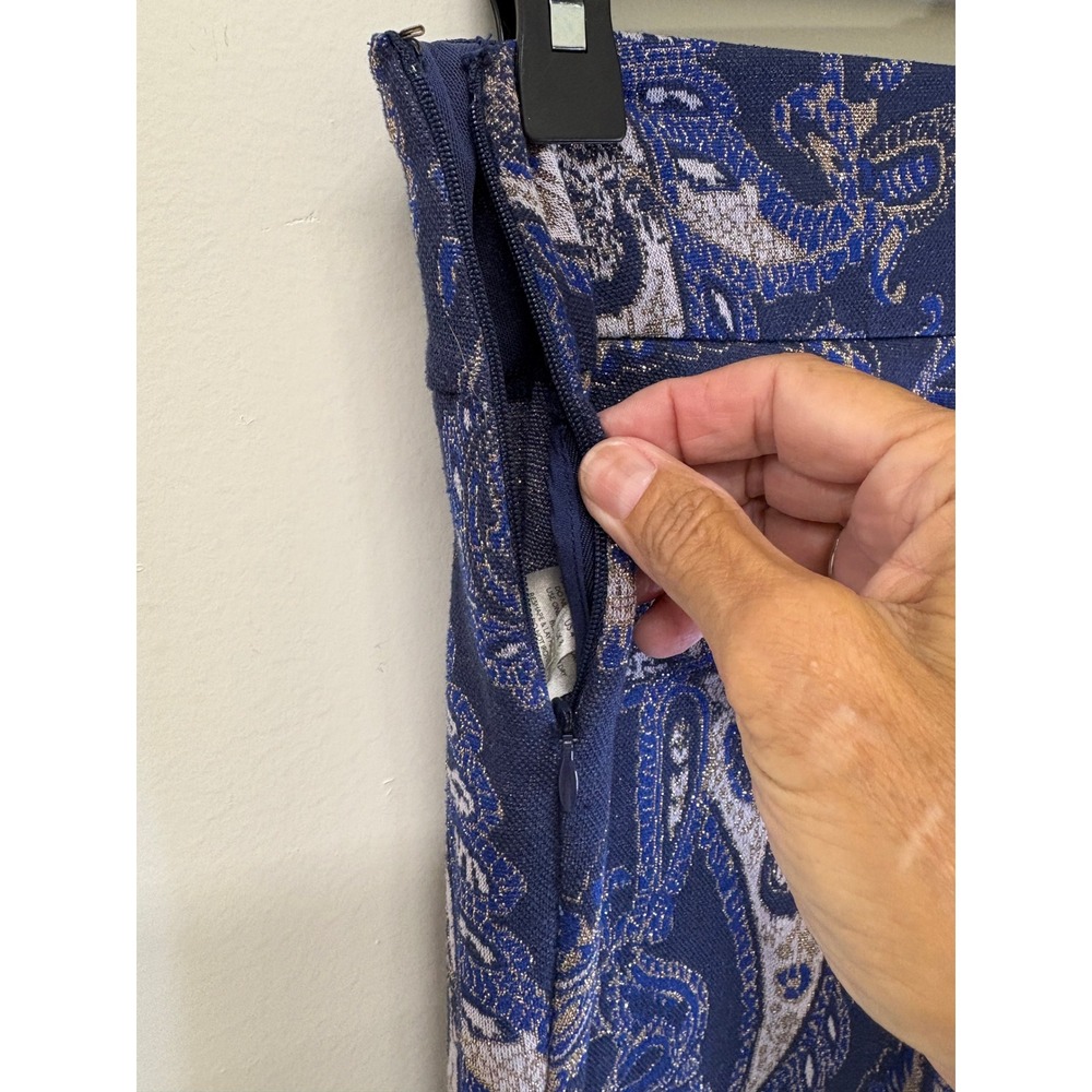 Maeve Anthropologie Blue Gold Metallic Paisley Jacquard Wide Leg Pants Size 4 - Picture 4 of 7